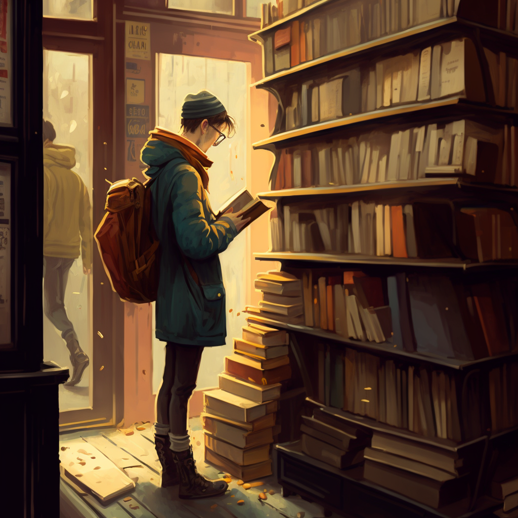 A boy buying a book at a bookshop