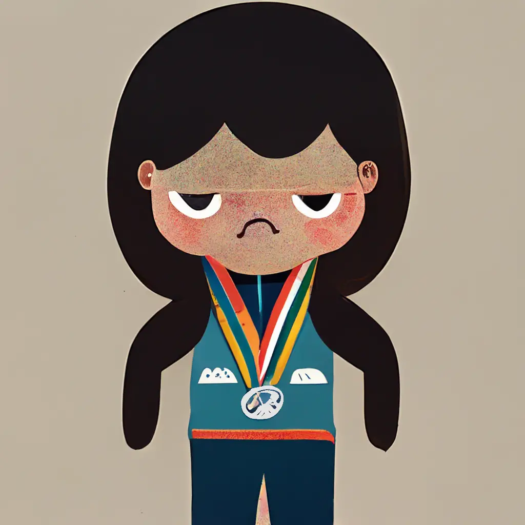 Cartoon of an olympic silver medalist frowning