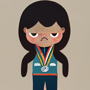 Cartoon of an olympic silver medalist frowning