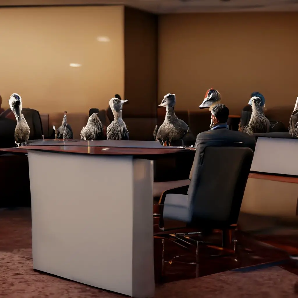 a business meeting with geese