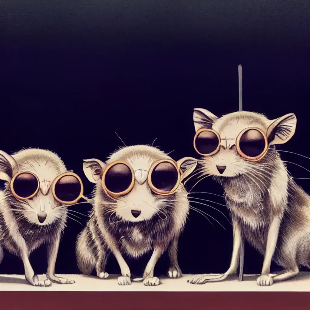 A digital drawing of three blind mice