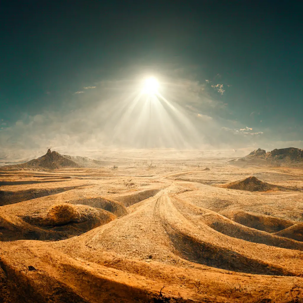 computer generated image of a barren desert