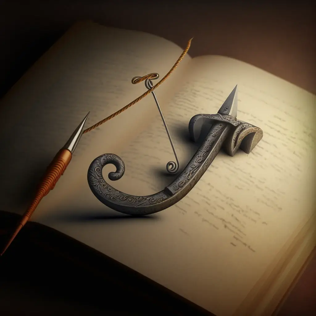 A fishing hook on a notebook page with writing