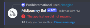 Midjourney the application did not respond