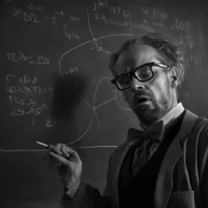 a professor in front of a blackboard