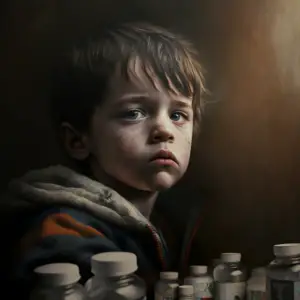 computer generated pic of a boy who has to take a lot of pills