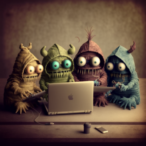 Monsters saying thank you on a computer