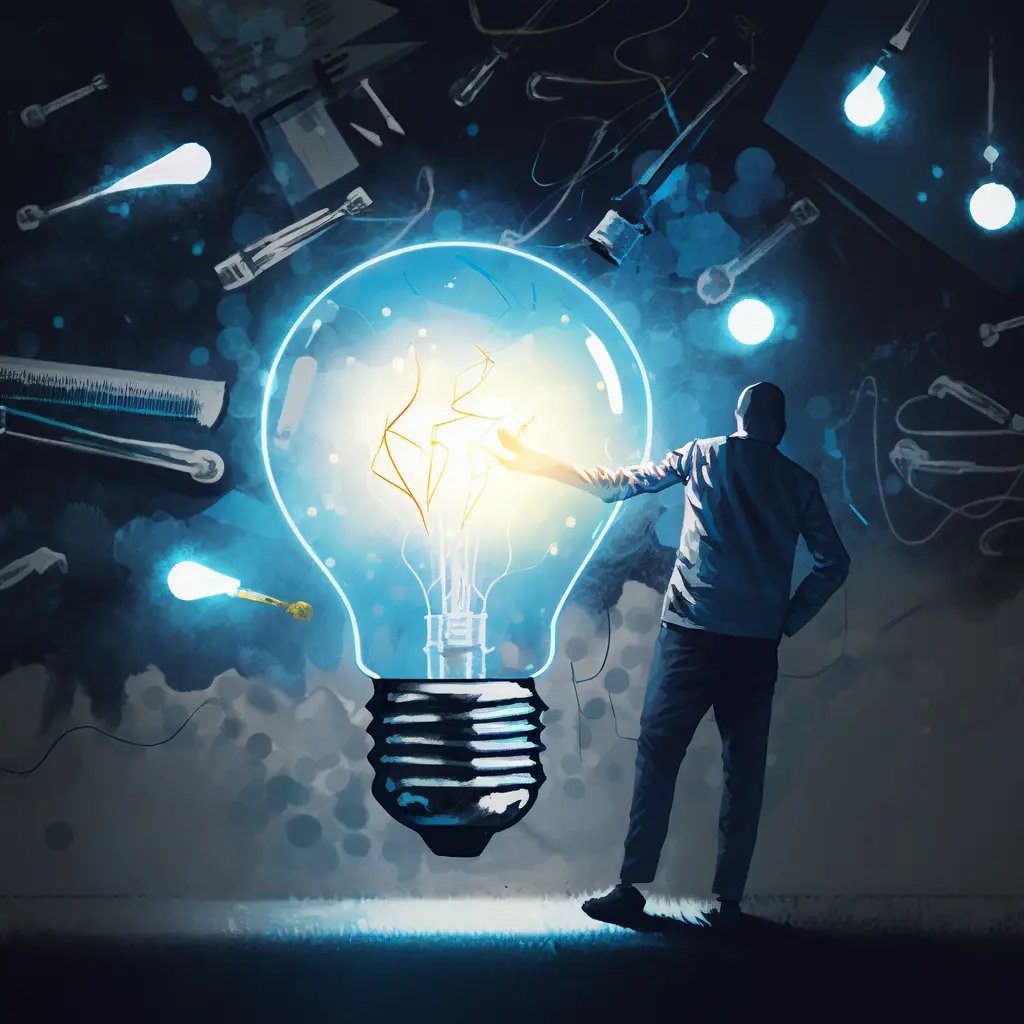 A man touching a lightbulb full of ideas for writing prompts