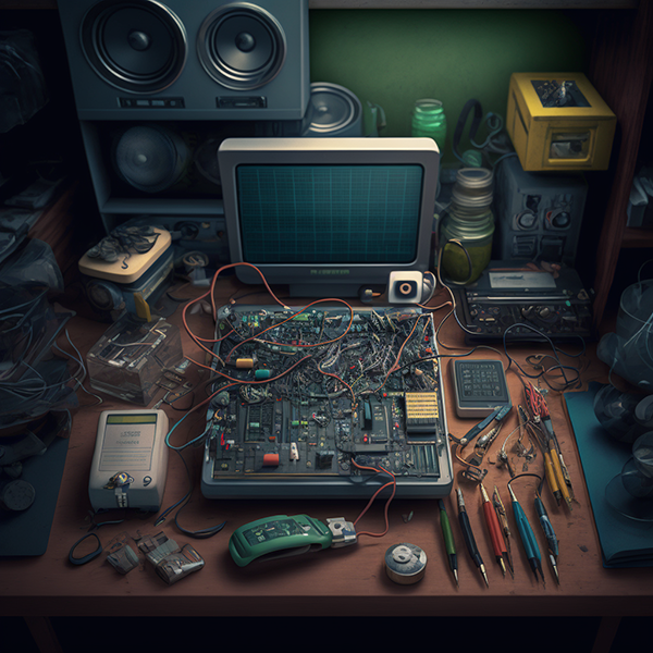 a table full of elctronics hobbiest equipment