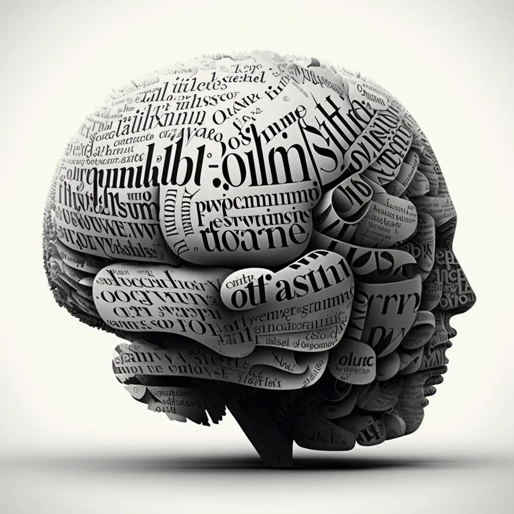 a brain made of words used to illustrate the psychological term semantics