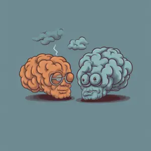 What is Assimilation in psychology? Two cartoon brains thinking about it