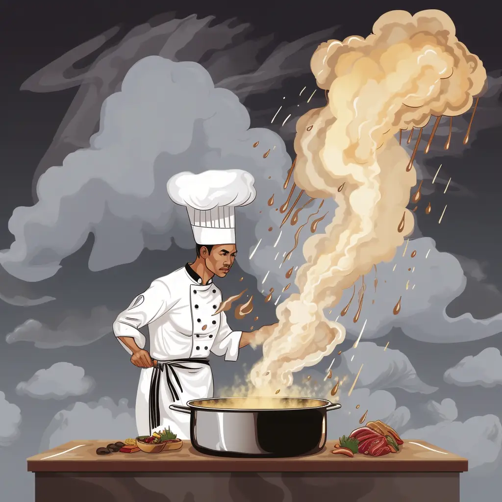 a chef cooking up a strom as an example of metelepsis
