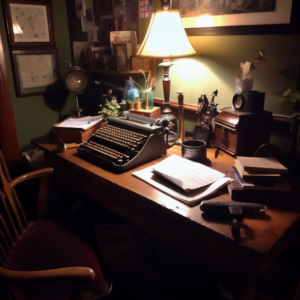 What is a Zeugma in writing? A typewriter on a wooden writing desk