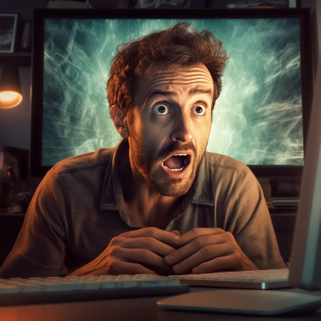 A man with a shocked expression wondering How to Delete and Remove Images From Midjourney's Public Gallery