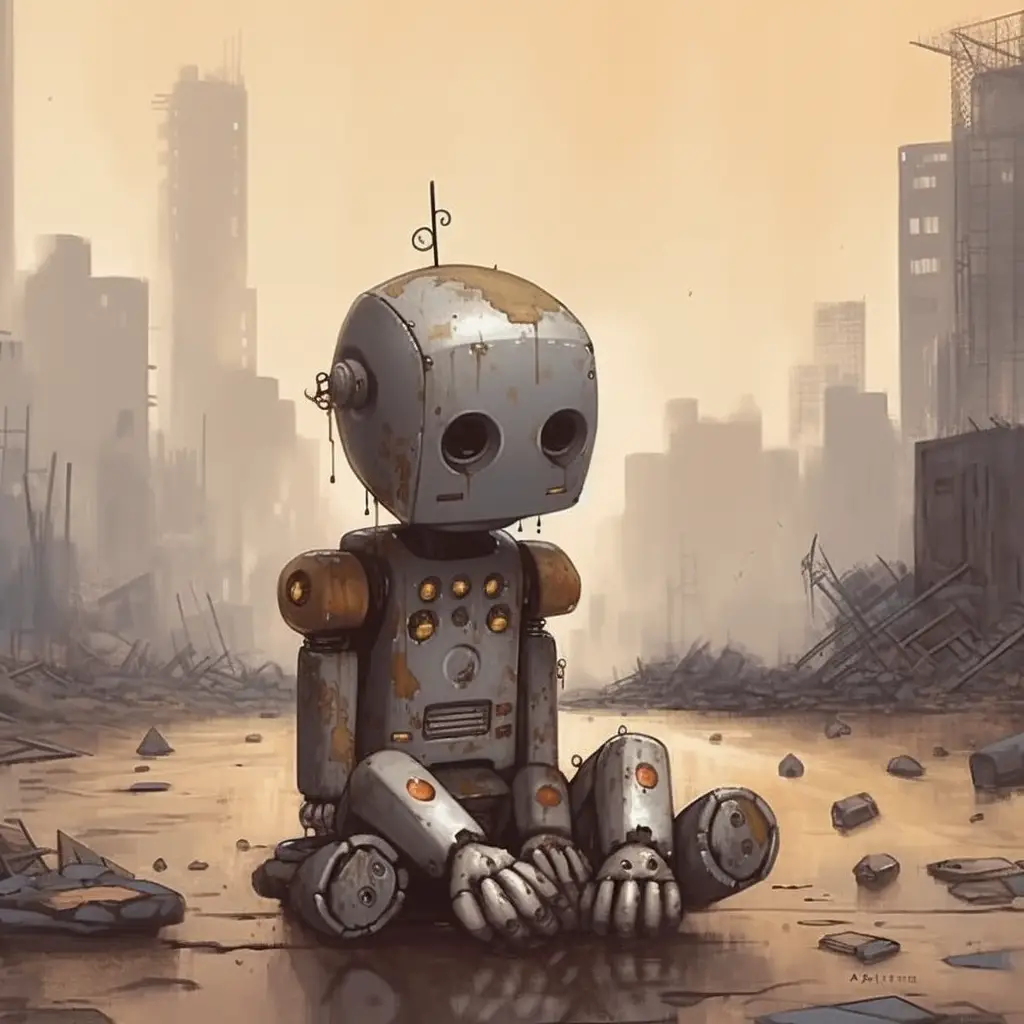 A sad robot wondering How to Fix  “This Interaction Failed” Error on Midjourney