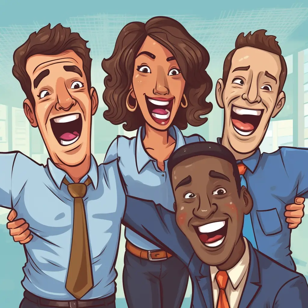 Happy and engaged employees looking at company newsletter