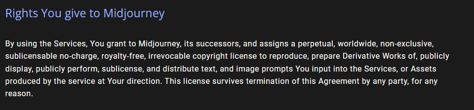 The rights of Midjourney on art produced in Midjourney AI