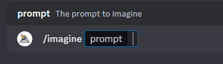the /imagine prompt showing up in Midjourney