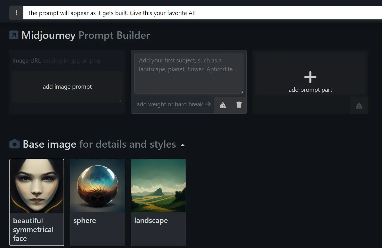 Midjourney Prompt Builder by PromptMania screenshot