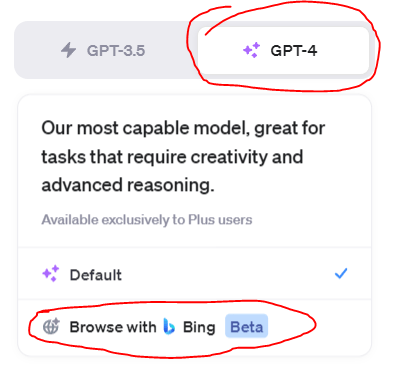 A screenshot showing how to use browse with bing function in ChatGPT