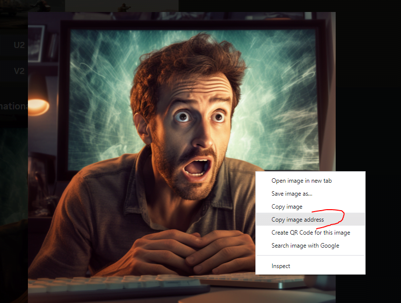 Example of Copy Image Address for Midjourney in Discord