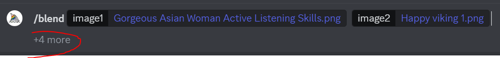 Screenshot showing how to see extra images for /blend function in Midjourney