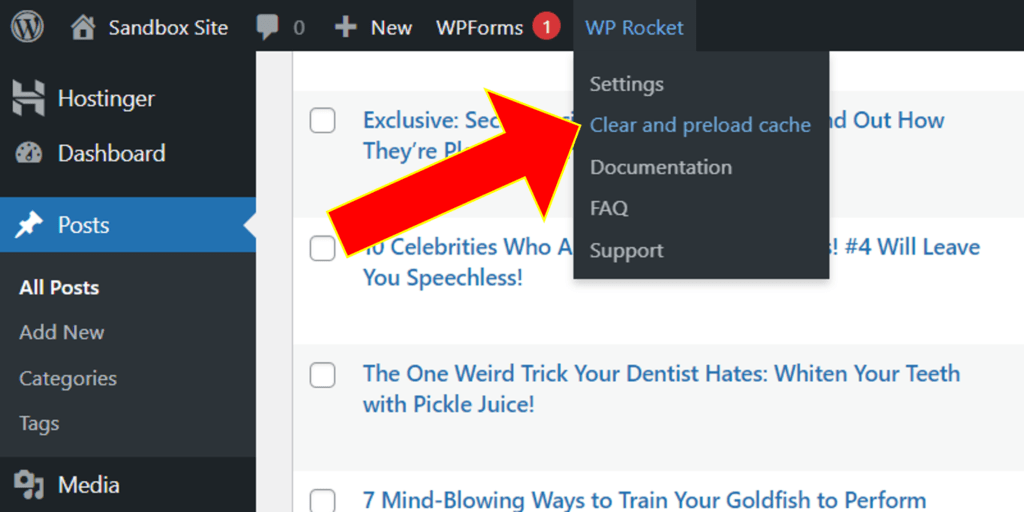 how to clear the cache wp-rocket