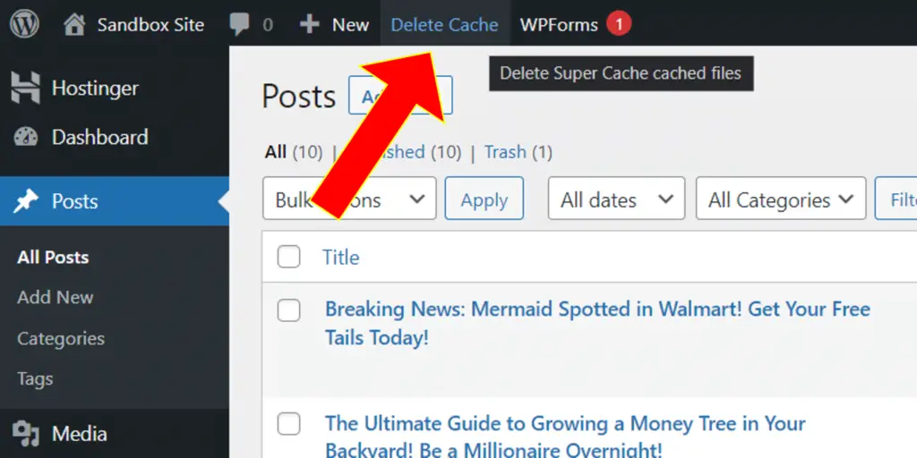 how to clear the cache wp super cache