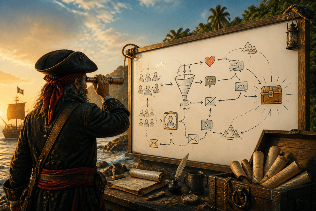 Audience-to-offer journey examples on whiteboard