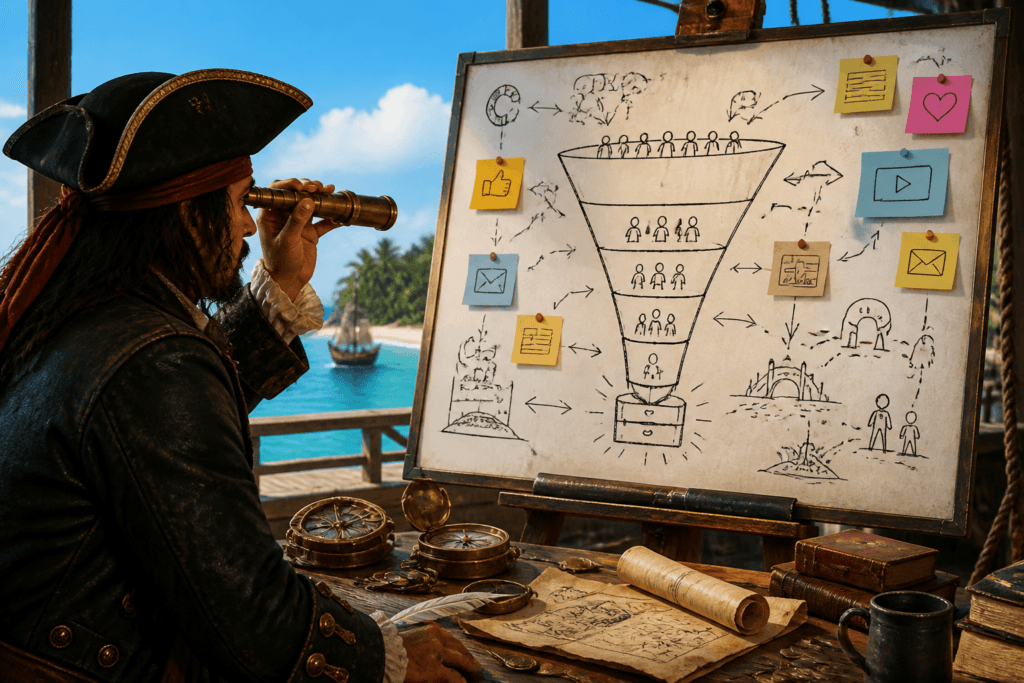 Creator funnel examples on whiteboard