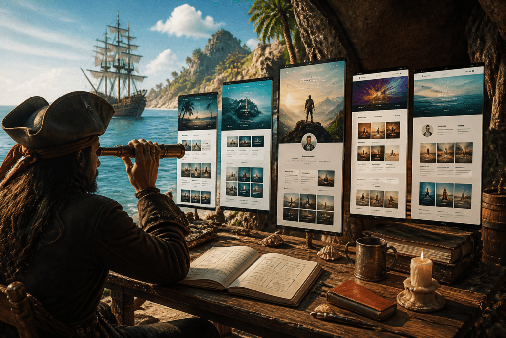 Landing page examples for creators on screen