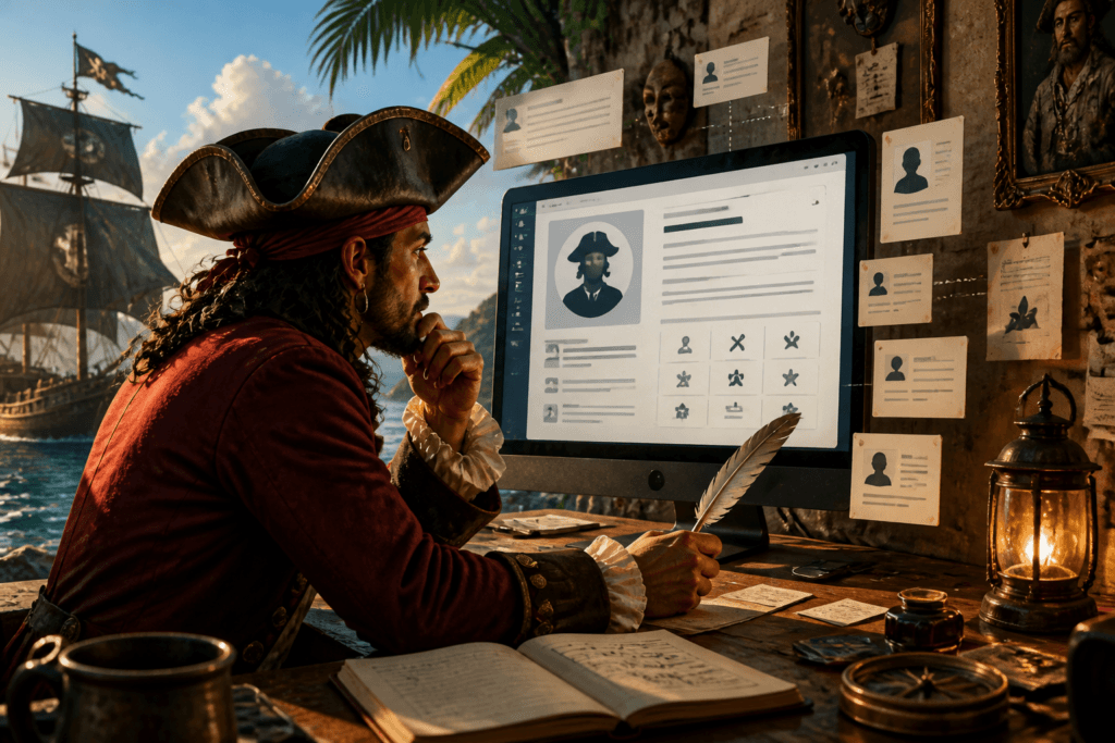 Website bio template and writing tools on screen