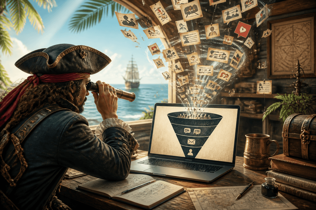 Creator funnel guide open on laptop