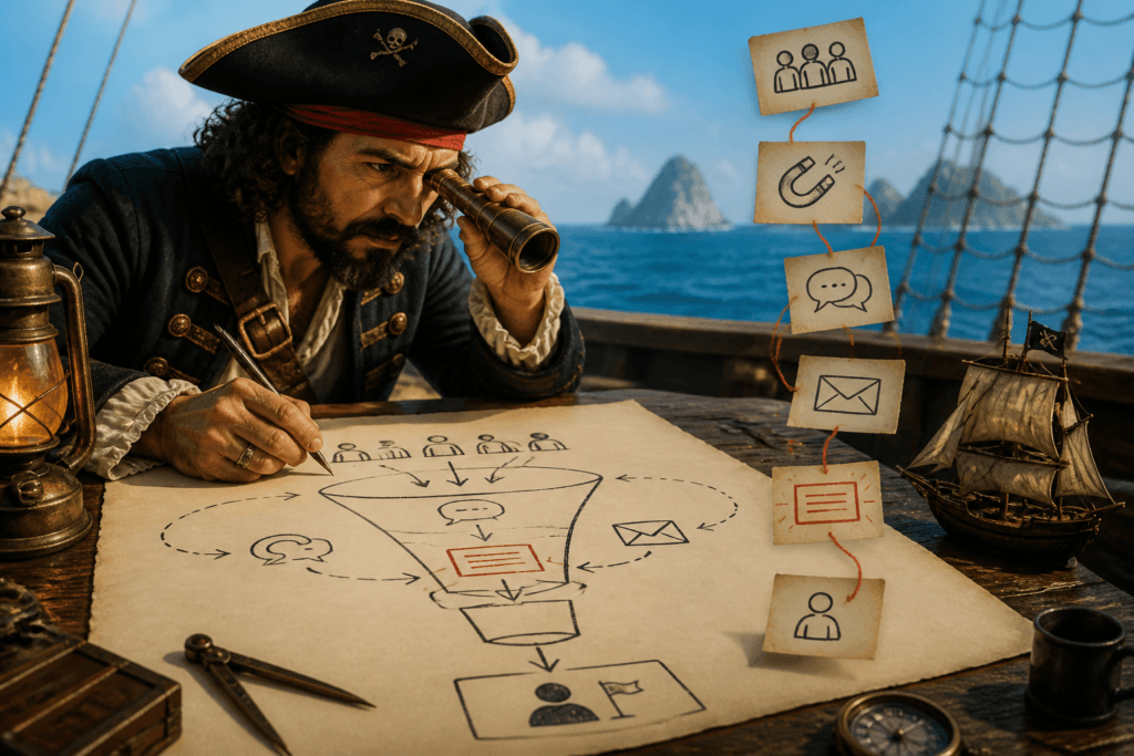 Simple creator funnel sketches on paper