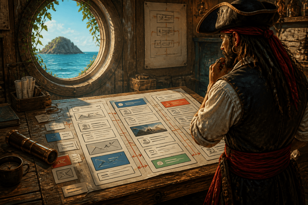 Landing page wireframe with reordered sections