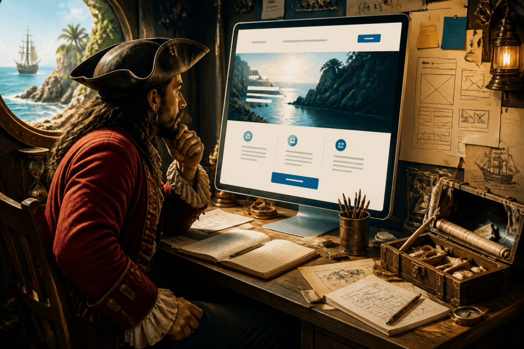 Landing page draft open on desktop screen