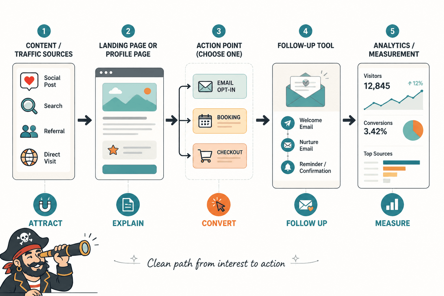 Simple creator funnel flow from content to offer