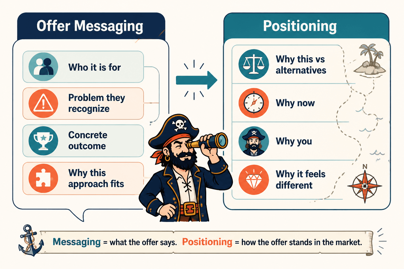 Diagram comparing offer messaging and positioning roles