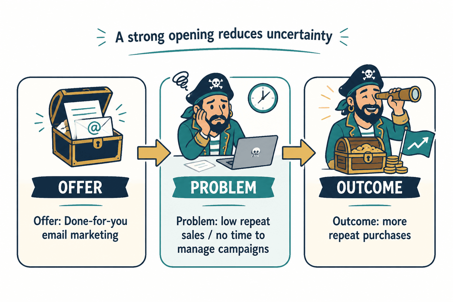 Diagram of opening structure: offer, problem, outcome