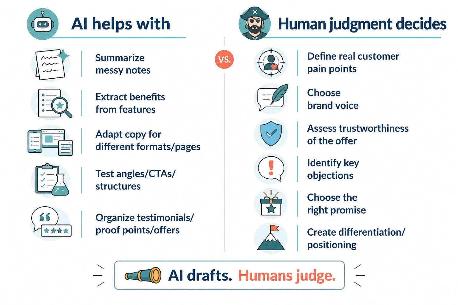 Diagram showing AI-assisted tasks versus human judgment tasks in product description writing