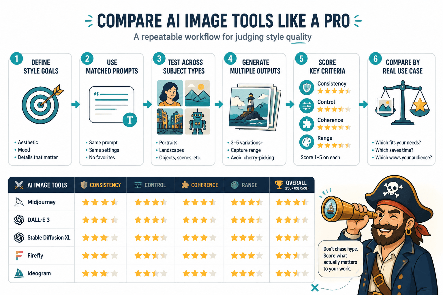 Workflow diagram for comparing AI image style quality across tools