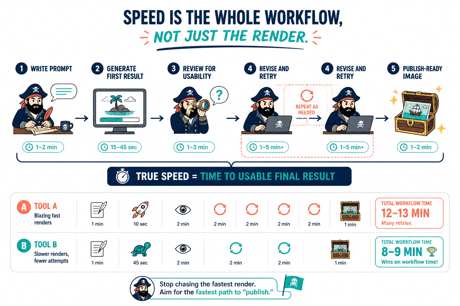 Diagram showing workflow speed as total time from prompt to publishable image