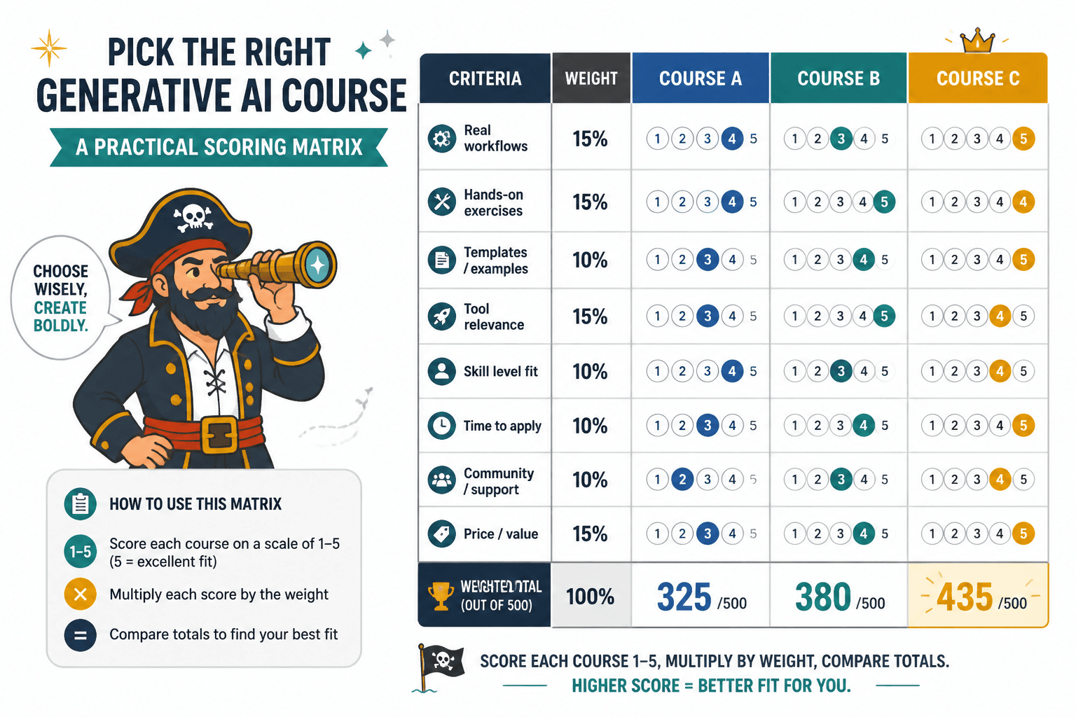 Scoring matrix for comparing AI courses