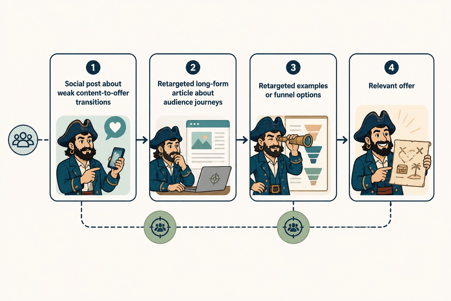 Flow from post to article to examples to offer