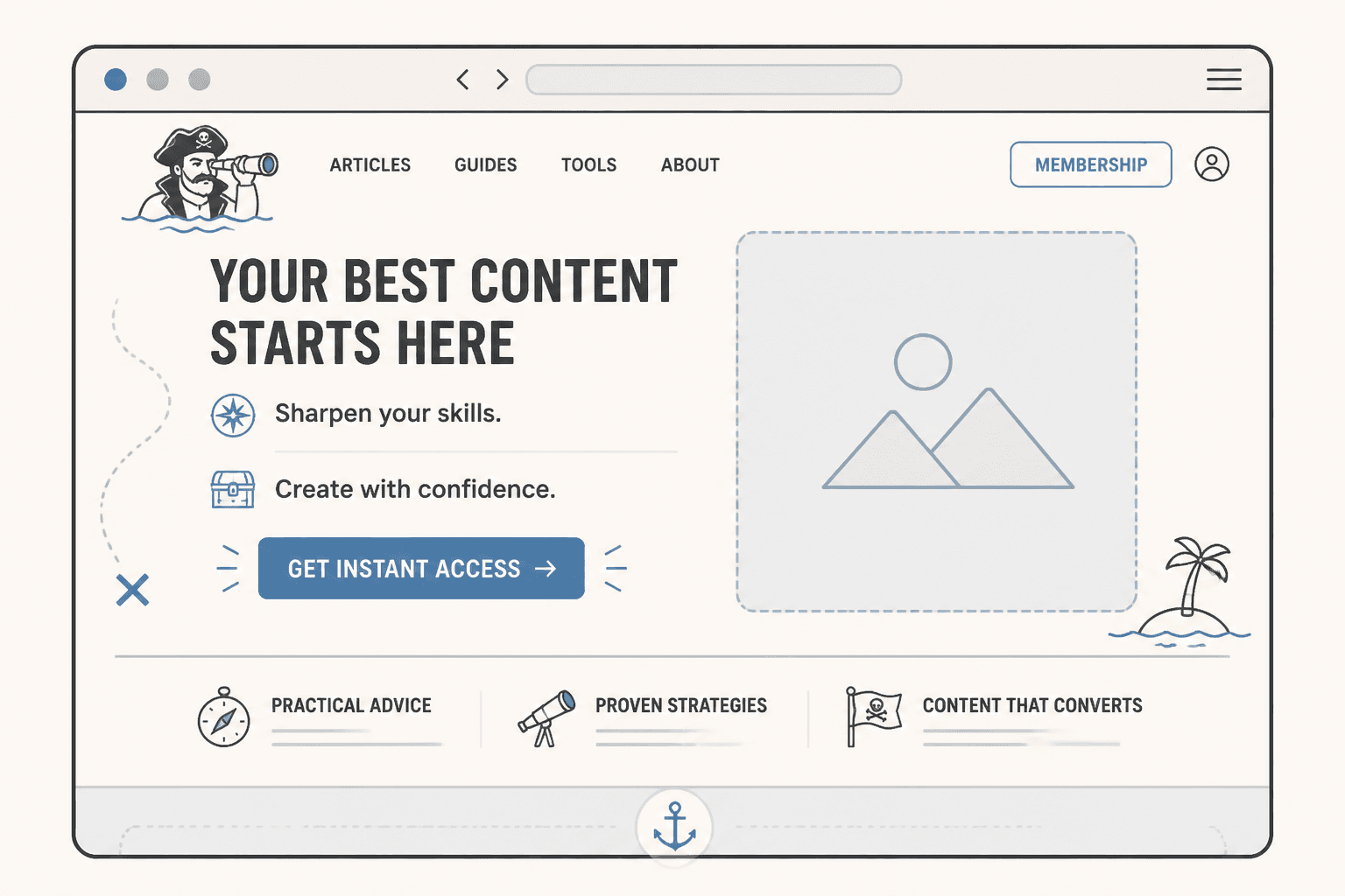 Simple offer page wireframe with headline, support copy, and CTA
