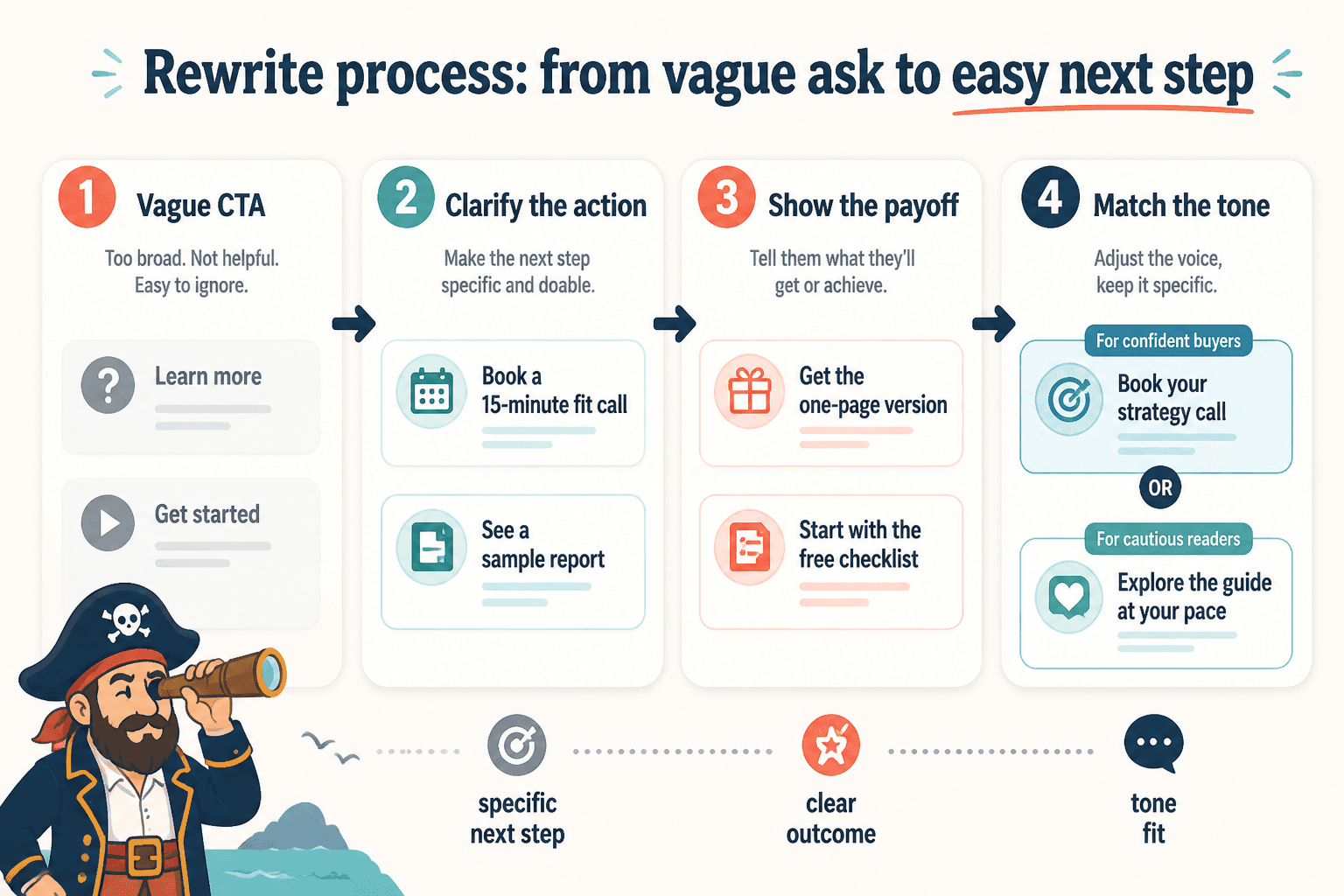 Side-by-side weak and strong CTA rewrite examples