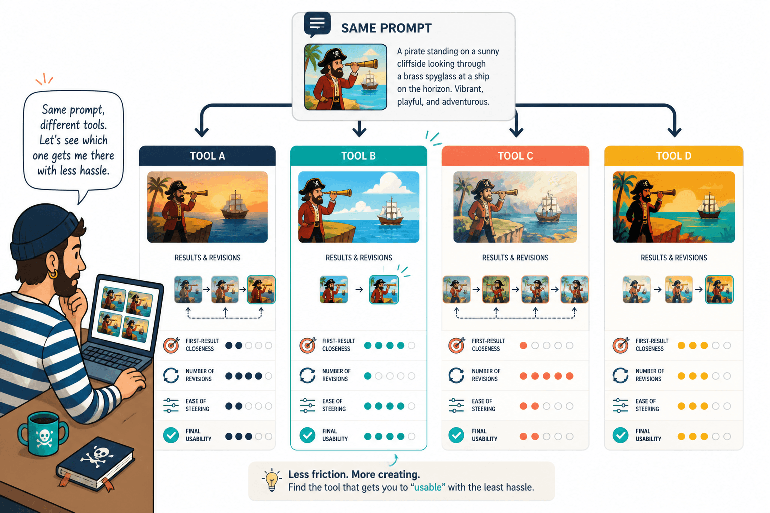 Workflow comparison of one prompt across AI image tools