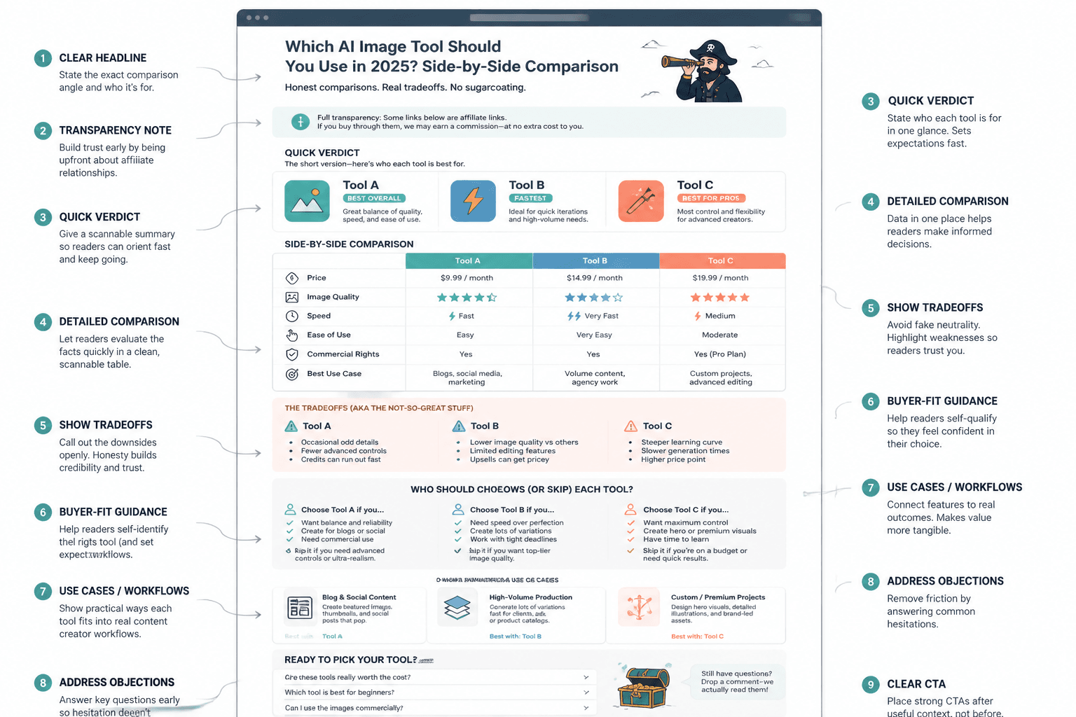 Annotated layout of a high-converting comparison page