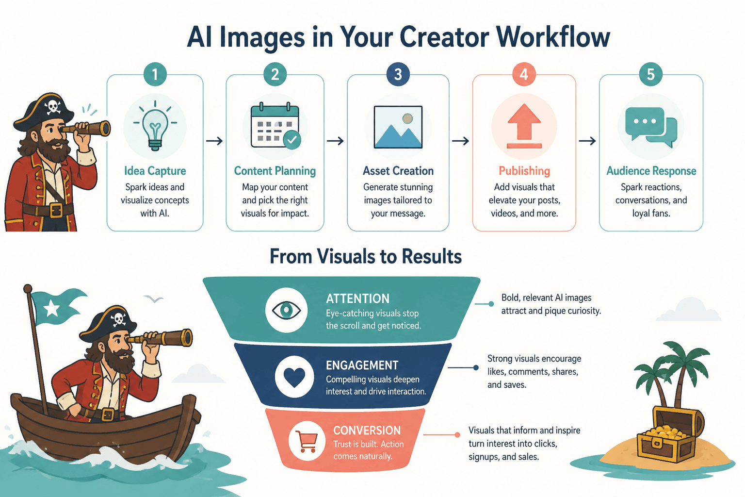 Minimal creator workflow funnel diagram from idea to conversion
