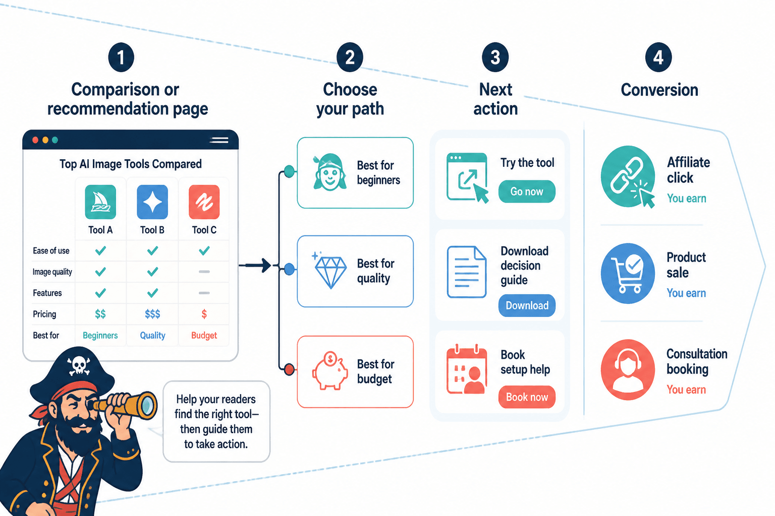 Decision funnel from comparison page to best-fit offer